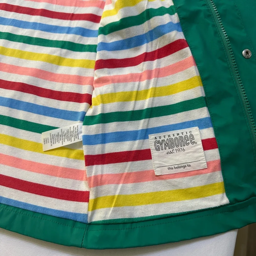 Gymboree Boys Girls Rain Jacket Size M 7-8 Striped Lining Hooded Preppy Nautical
